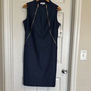 Calvin Klein Midnight Blue Dress with Metallic Details